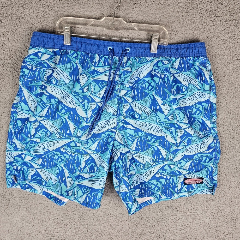 Vineyard Vines Swim Shorts Mens XL Blue Fish All Over Print Lined Trunks